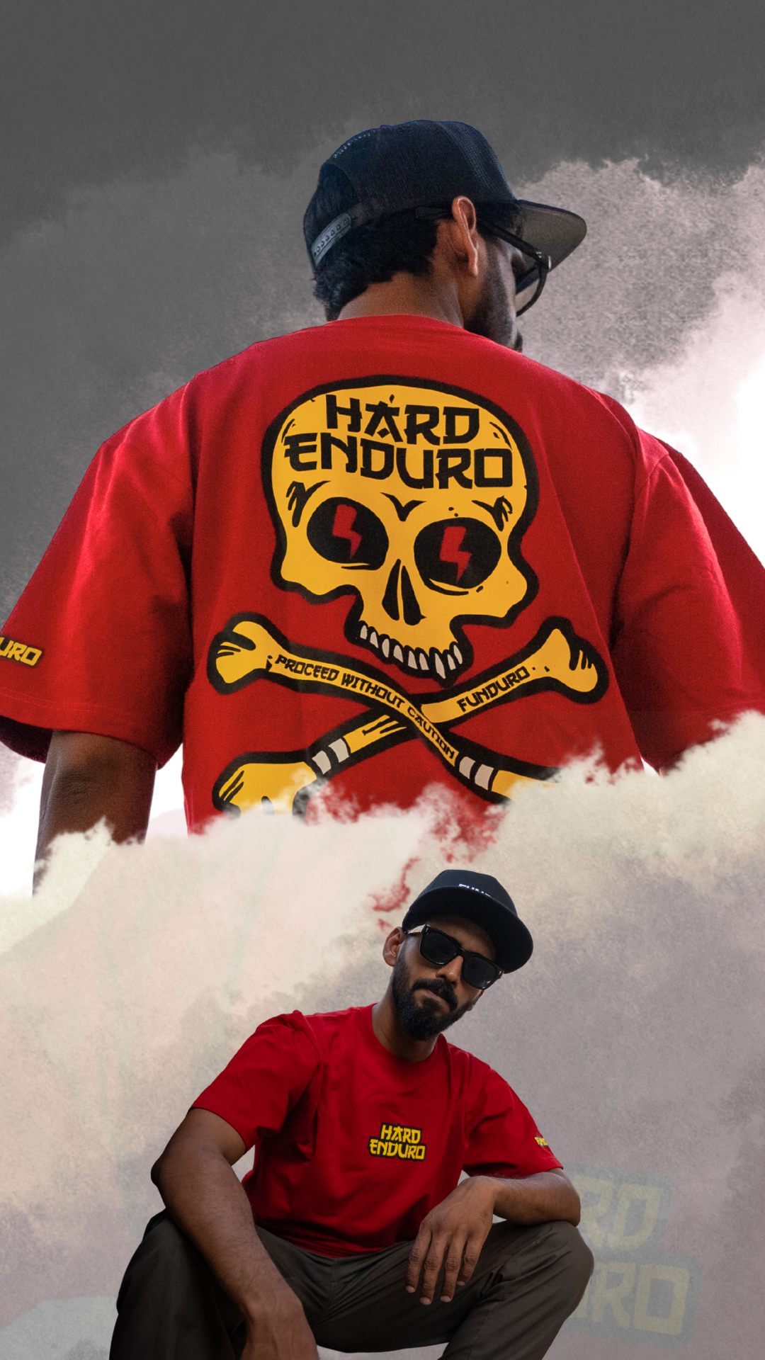 FUNDURO Oversized T-Shirt - Skull & Bones - Red/Yellow