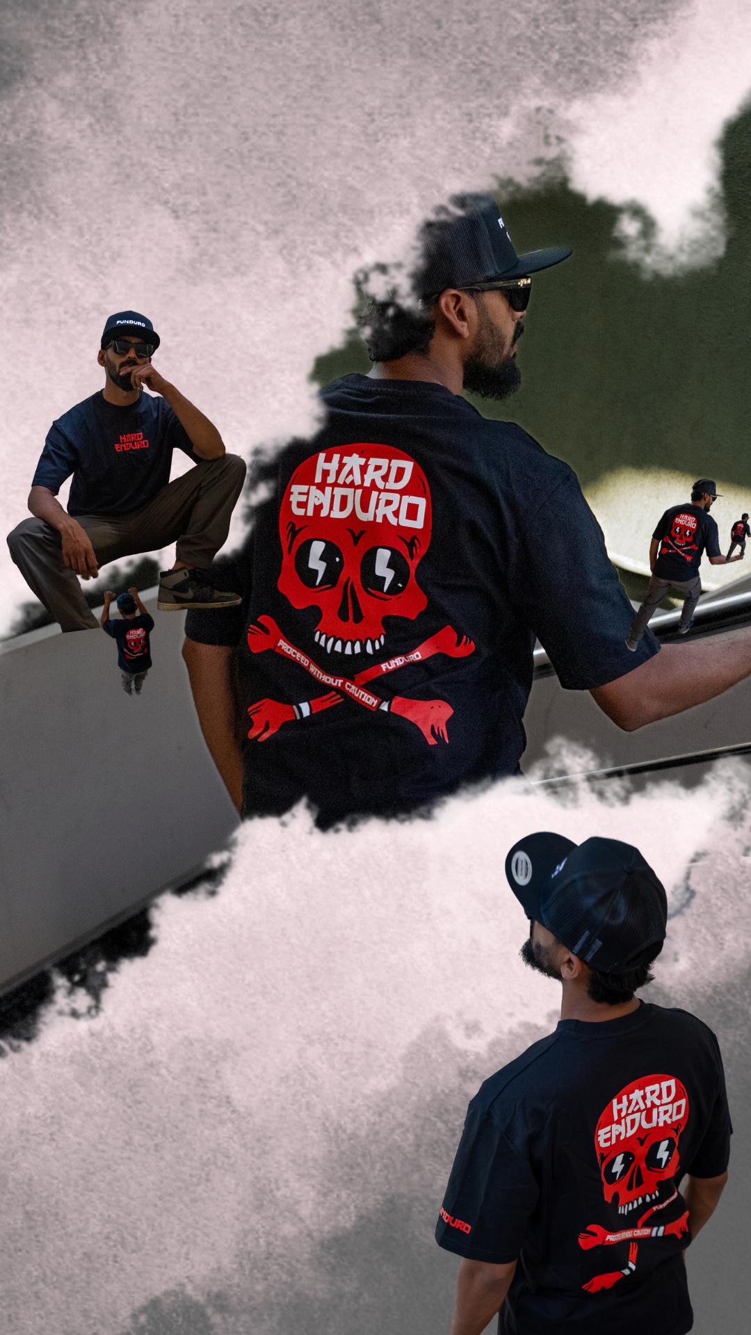 FUNDURO Oversized T-Shirt - Skull & Bones - Black/Red